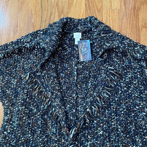 Chico’s Size 2 Medium multi color crochet sweater open front fringe sparkle - Picture 13 of 15